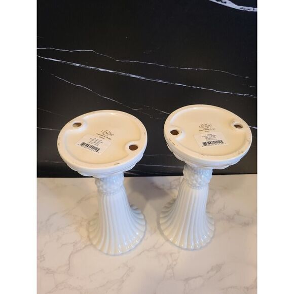 Lenox 10" Classic Ivory 24K Gold Trim Fluted Pillar Candle Holders Set of 2 EUC - Picture 7 of 8